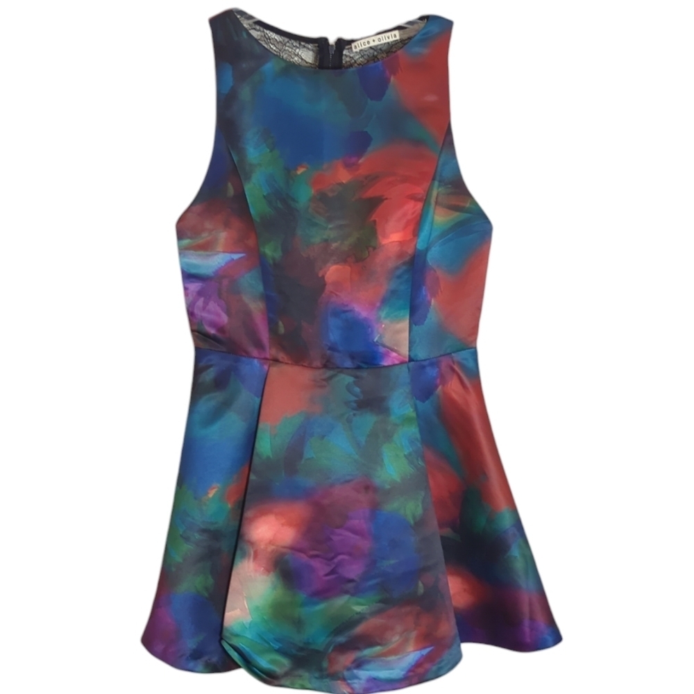 Alice + Olivia Womens Dress Belia A-Line Watercolor Multicolor Open Back Lace 6‎ - Picture 3 of 14